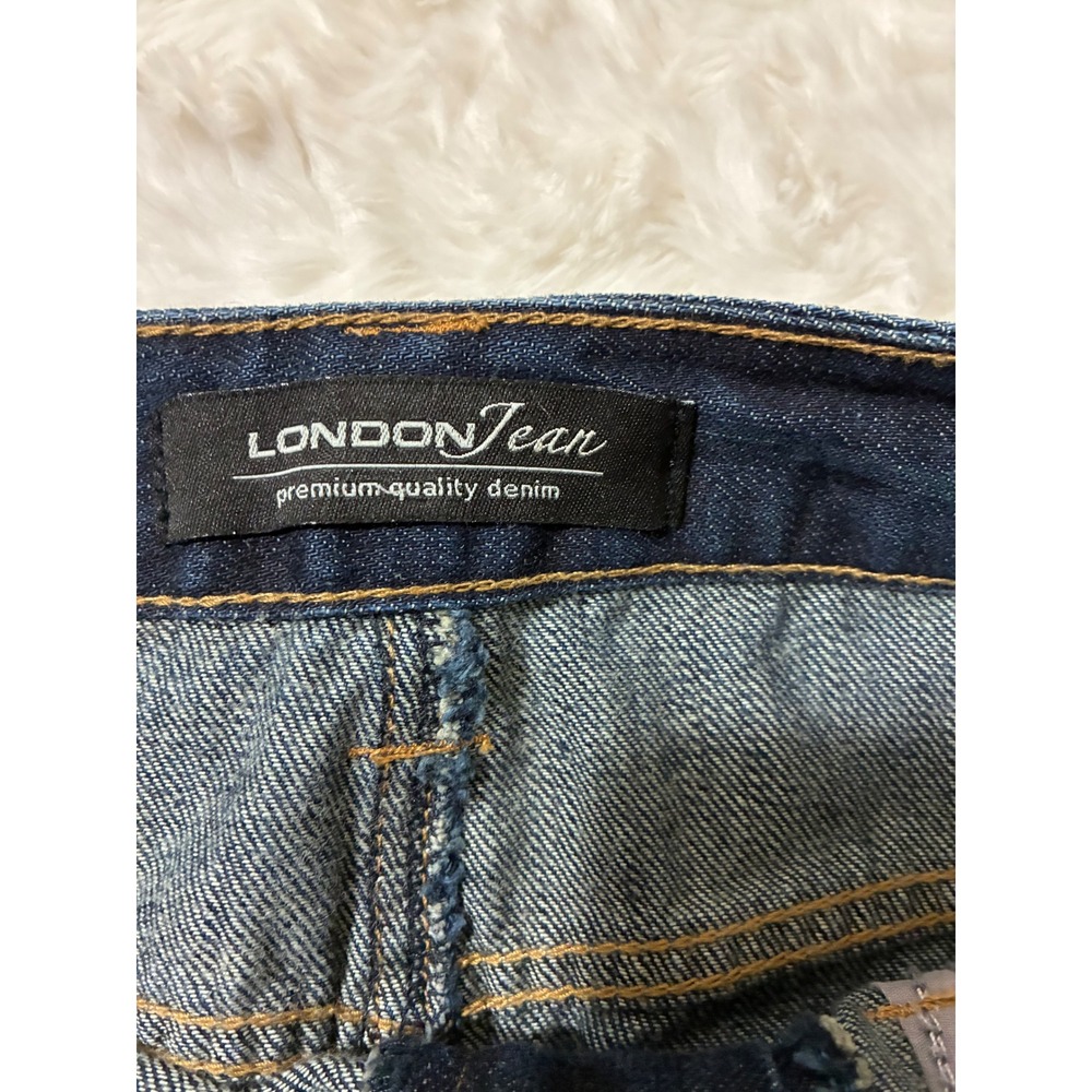 London Jean Studded Denim Mini Skirt Dark Wash Cotton Western Biker Sz 8 - Picture 3 of 6